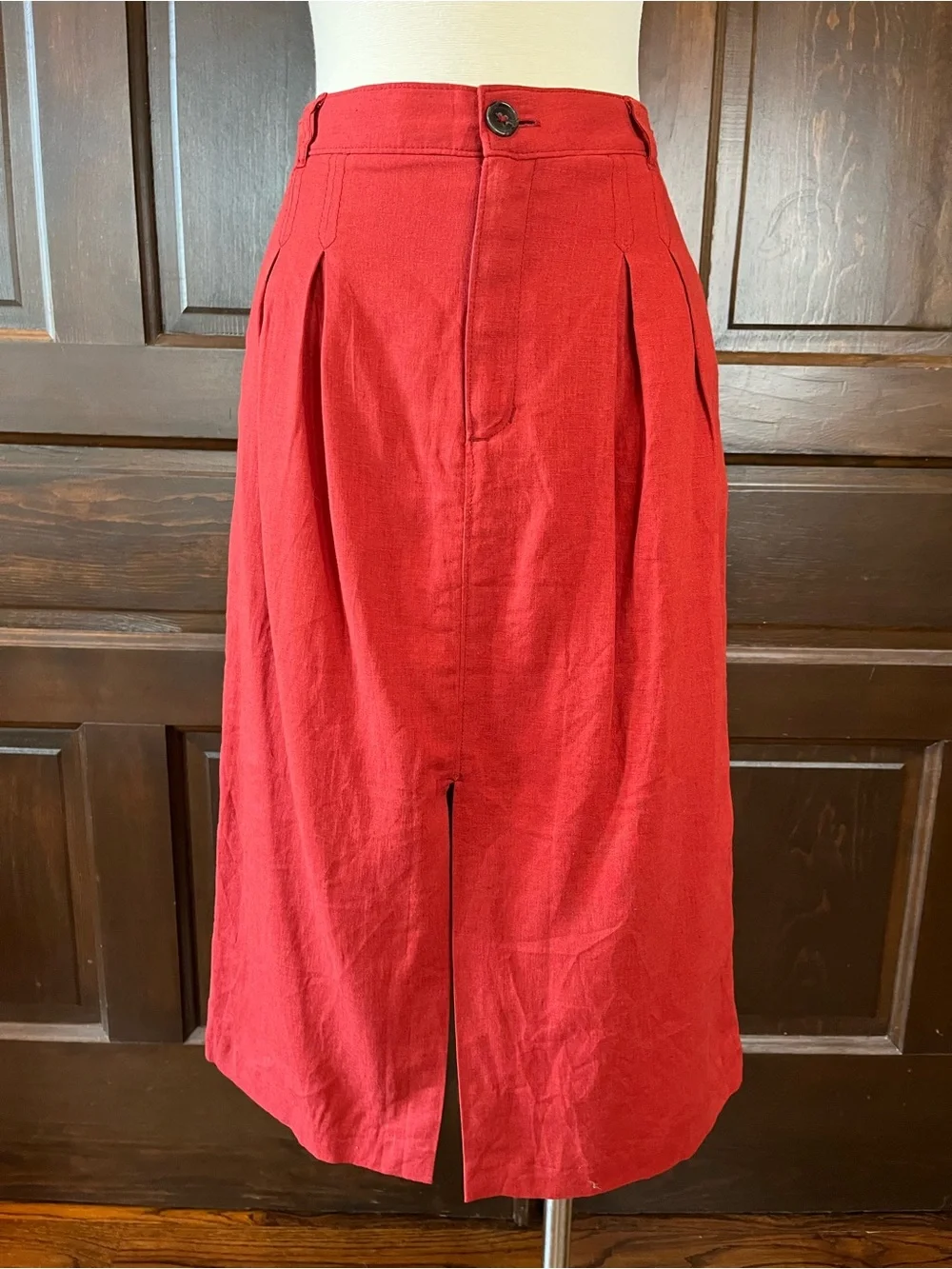 Banana Republic Embers Linen Blend Midi Skirt Pleated Pencil Rust Red Size 6